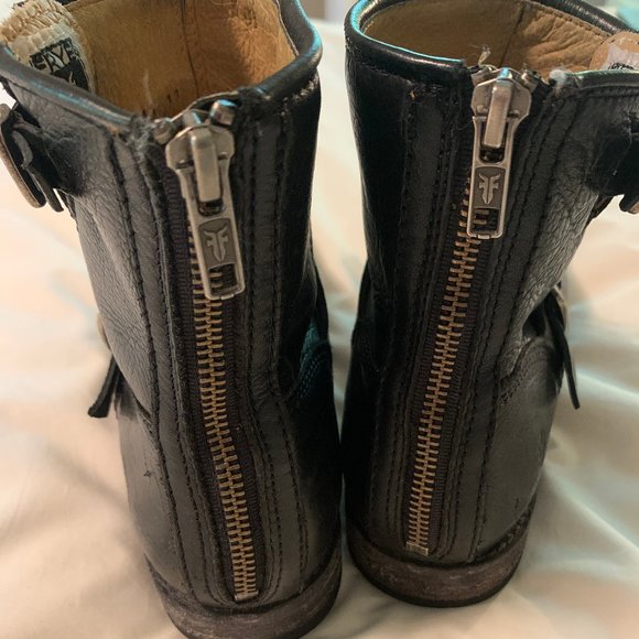 Frye Black Leather Buckle Boots